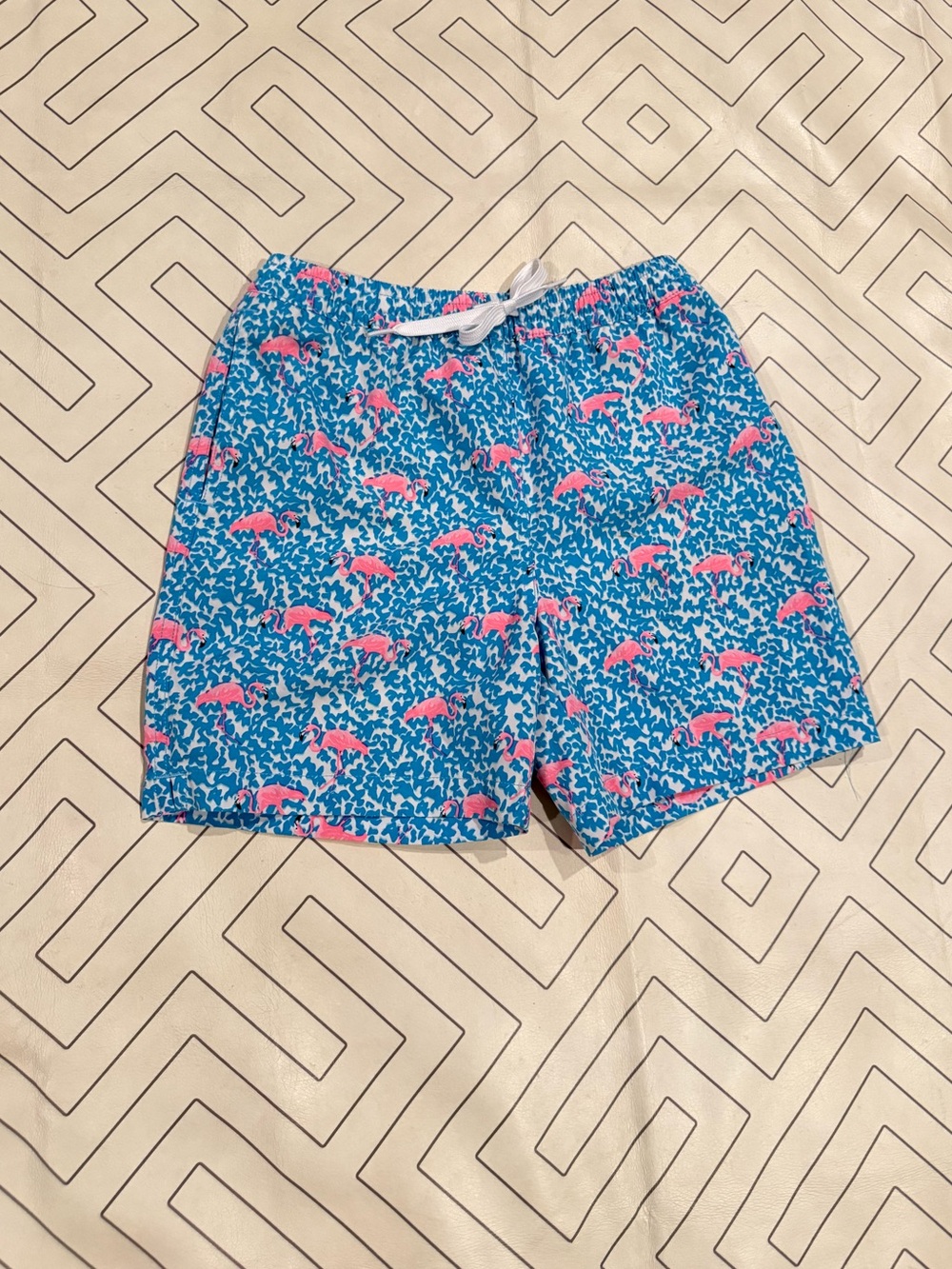Chubbies Blue Swim Shorts with Pink Flamingo Pattern